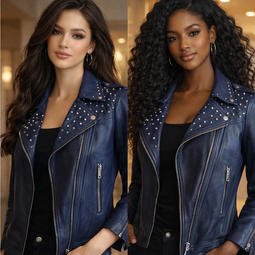LG  Lena Gabrielle Blue Studded Classic Women's Jacket